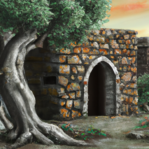 3. בית אבן ישן בכפר גלילי, מוקף בעצי זית עתיקים.