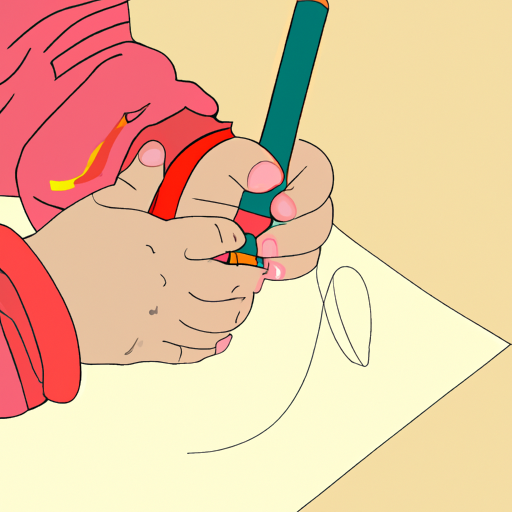 3. איור יד של ילד, אוחזת בעפרון וצביעה מוקפדת, המסמלת פיתוח מוטוריקה עדינה.